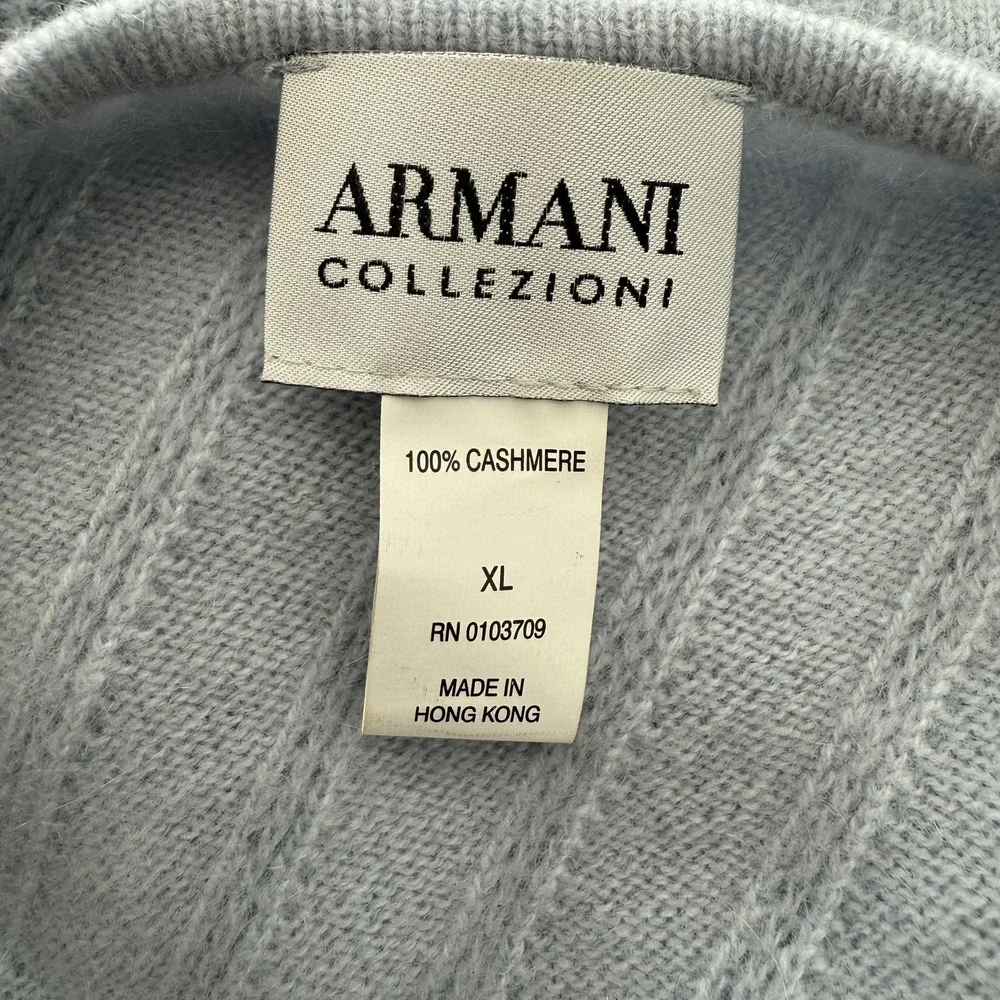Armani Collezioni Sweater‎ Mens XL Light Blue 100% Cashmere Crewneck Rib Knit